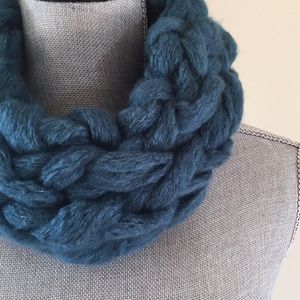 Deep teal handmade arm knit infinity scarf